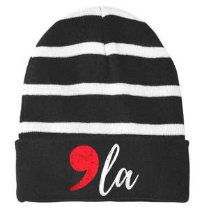 Kamala Harris 2024 President Comma La Funny Striped Beanie with Solid Band