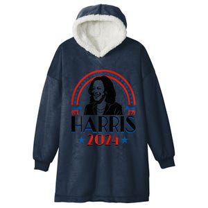 Kamala Harris 2024 Madam President Retro Vote Democrat Women Hooded Wearable Blanket