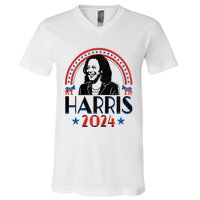 Kamala Harris 2024 Madam President Retro Vote Democrat Women V-Neck T-Shirt