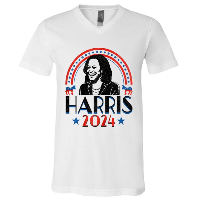 Kamala Harris 2024 Madam President Retro Vote Democrat Women V-Neck T-Shirt