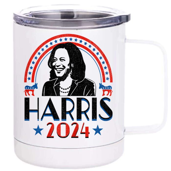 Kamala Harris 2024 Madam President Retro Vote Democrat Women 12 oz Stainless Steel Tumbler Cup