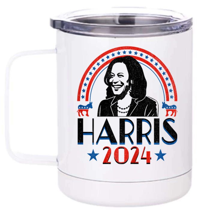 Kamala Harris 2024 Madam President Retro Vote Democrat Women 12 oz Stainless Steel Tumbler Cup