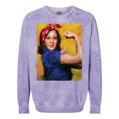 Kamala Harris 2024 Rosie The Riveter Childless Cat Lady Vote Colorblast Crewneck Sweatshirt