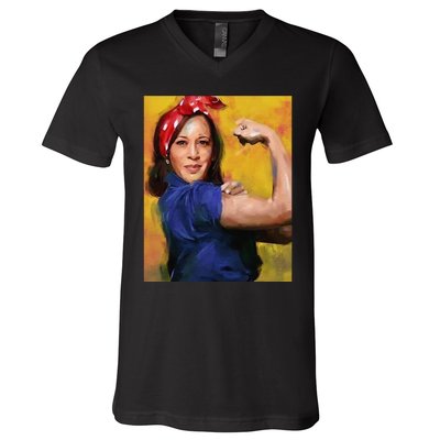 Kamala Harris 2024 Rosie The Riveter Childless Cat Lady Vote V-Neck T-Shirt