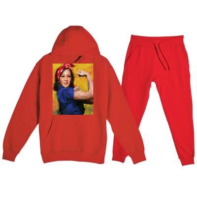 Kamala Harris 2024 Rosie The Riveter Childless Cat Lady Vote Premium Hooded Sweatsuit Set