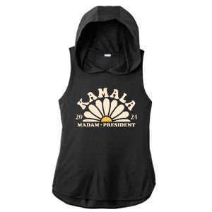 Kamala Harris 2024 Madam President Sunflower Ladies PosiCharge Tri-Blend Wicking Draft Hoodie Tank