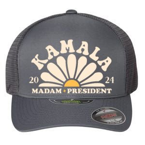 Kamala Harris 2024 Madam President Sunflower Flexfit Unipanel Trucker Cap