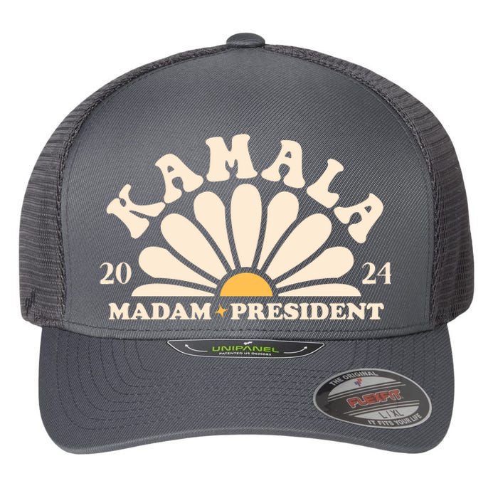 Kamala Harris 2024 Madam President Sunflower Flexfit Unipanel Trucker Cap