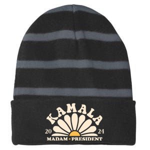 Kamala Harris 2024 Madam President Sunflower Striped Beanie with Solid Band