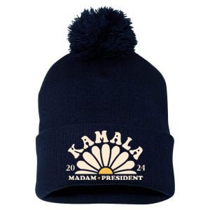 Kamala Harris 2024 Madam President Sunflower Pom Pom 12in Knit Beanie