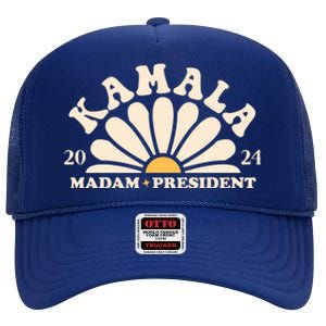 Kamala Harris 2024 Madam President Sunflower High Crown Mesh Back Trucker Hat