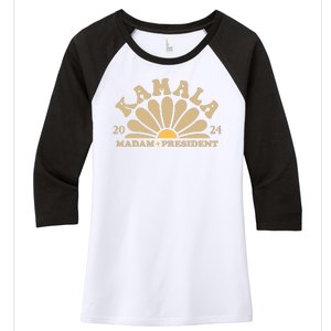 Kamala Harris 2024 Madam President Sunflower Women's Tri-Blend 3/4-Sleeve Raglan Shirt