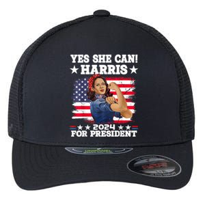 Kamala Harris 2024 President Election Kamala Yes She Can Flexfit Unipanel Trucker Cap