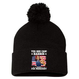 Kamala Harris 2024 President Election Kamala Yes She Can Pom Pom 12in Knit Beanie