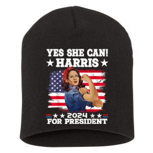 Kamala Harris 2024 President Election Kamala Yes She Can Short Acrylic Beanie