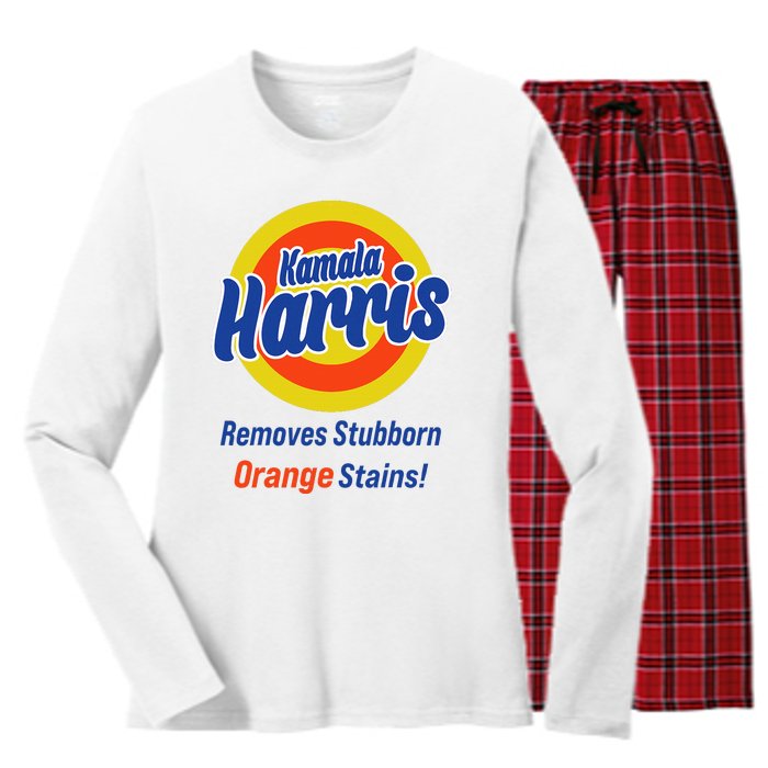 Kamala Harris 2024 Removes Stubborn Orange Stains Women's Long Sleeve Flannel Pajama Set 