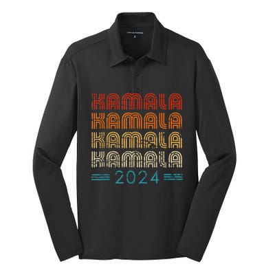 Kamala Harris 2024 Retro Vintage Election President 2024 Silk Touch Performance Long Sleeve Polo