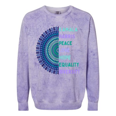 Kamala Harris 2024. Peace Love Hope Equality Diversity Colorblast Crewneck Sweatshirt