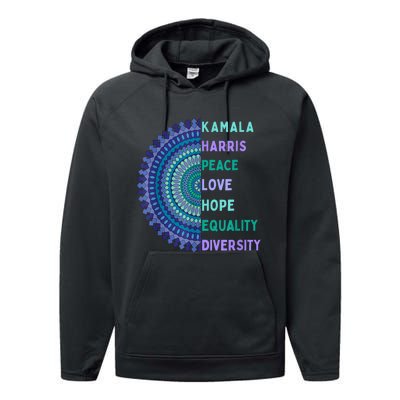 Kamala Harris 2024. Peace Love Hope Equality Diversity Performance Fleece Hoodie