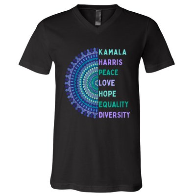 Kamala Harris 2024. Peace Love Hope Equality Diversity V-Neck T-Shirt