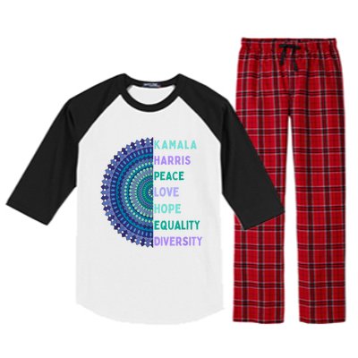 Kamala Harris 2024. Peace Love Hope Equality Diversity Raglan Sleeve Pajama Set