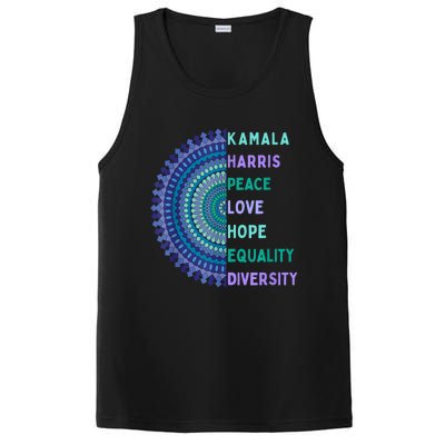 Kamala Harris 2024. Peace Love Hope Equality Diversity PosiCharge Competitor Tank