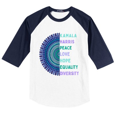 Kamala Harris 2024. Peace Love Hope Equality Diversity Baseball Sleeve Shirt