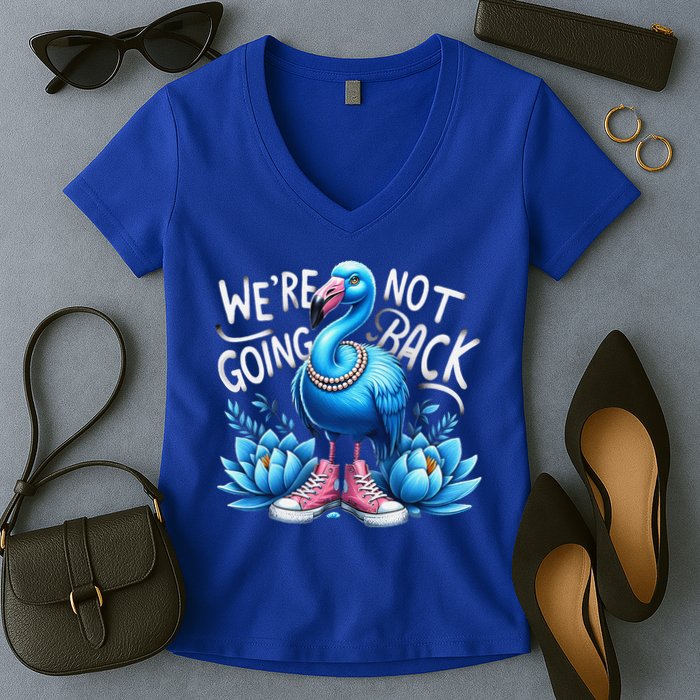 Kamala Harris 2024 Vintage Flamingo Were Not Going Back Women's V-Neck T-Shirt