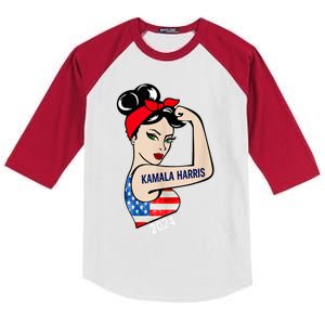 Kamala Harris 2024 President America Election Vote Women Kids Colorblock Raglan Jersey