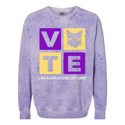 Kamala Harris 2024 Vote Like A Childless Cat Lady Colorblast Crewneck Sweatshirt