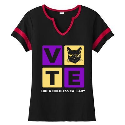 Kamala Harris 2024 Vote Like A Childless Cat Lady Ladies Halftime Notch Neck Tee