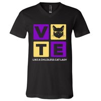 Kamala Harris 2024 Vote Like A Childless Cat Lady V-Neck T-Shirt