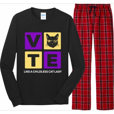 Kamala Harris 2024 Vote Like A Childless Cat Lady Long Sleeve Pajama Set