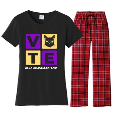 Kamala Harris 2024 Vote Like A Childless Cat Lady Women's Flannel Pajama Set