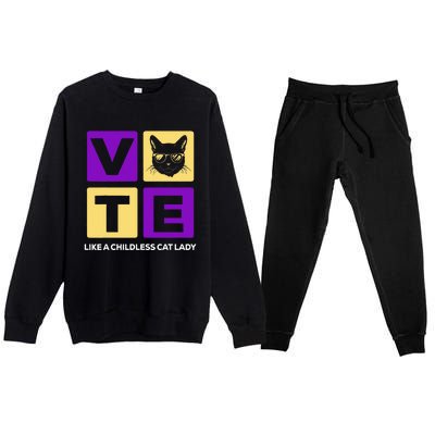 Kamala Harris 2024 Vote Like A Childless Cat Lady Premium Crewneck Sweatsuit Set