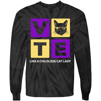 Kamala Harris 2024 Vote Like A Childless Cat Lady Tie-Dye Long Sleeve Shirt