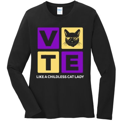 Kamala Harris 2024 Vote Like A Childless Cat Lady Ladies Long Sleeve Shirt