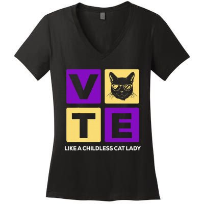 Kamala Harris 2024 Vote Like A Childless Cat Lady Women's V-Neck T-Shirt