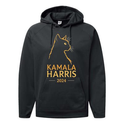 Kamala Harris 2024 Cat Silhouette Performance Fleece Hoodie