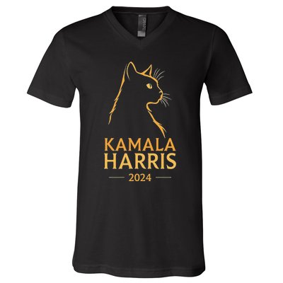 Kamala Harris 2024 Cat Silhouette V-Neck T-Shirt