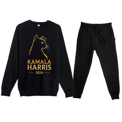 Kamala Harris 2024 Cat Silhouette Premium Crewneck Sweatsuit Set