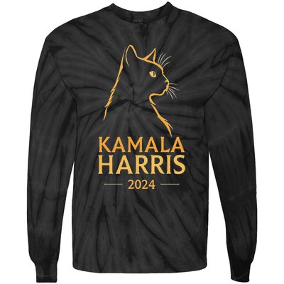 Kamala Harris 2024 Cat Silhouette Tie-Dye Long Sleeve Shirt