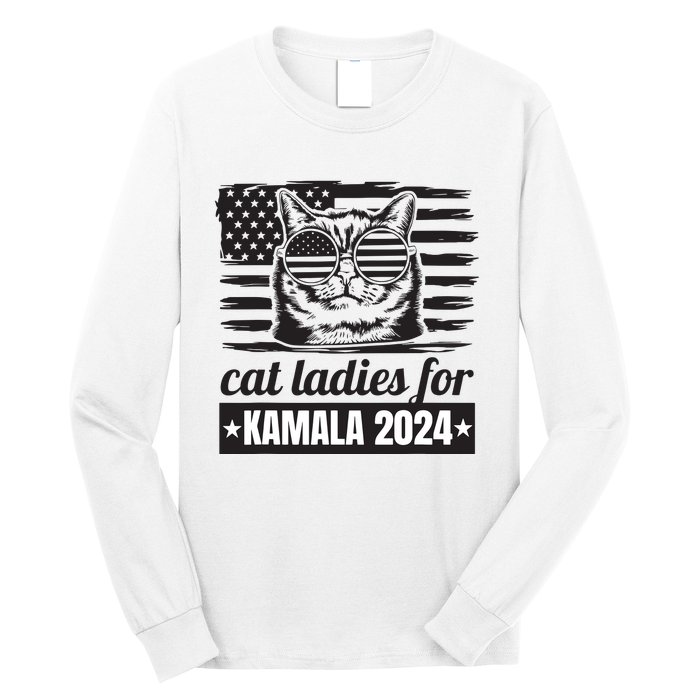 Kamala Harris 2024 Cat Lady Voting Cats Feminine Funny Women Long Sleeve Shirt