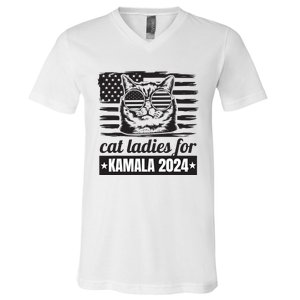 Kamala Harris 2024 Cat Lady Voting Cats Feminine Funny Women V-Neck T-Shirt