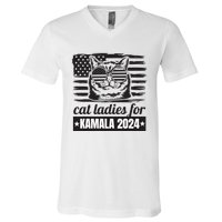 Kamala Harris 2024 Cat Lady Voting Cats Feminine Funny Women V-Neck T-Shirt