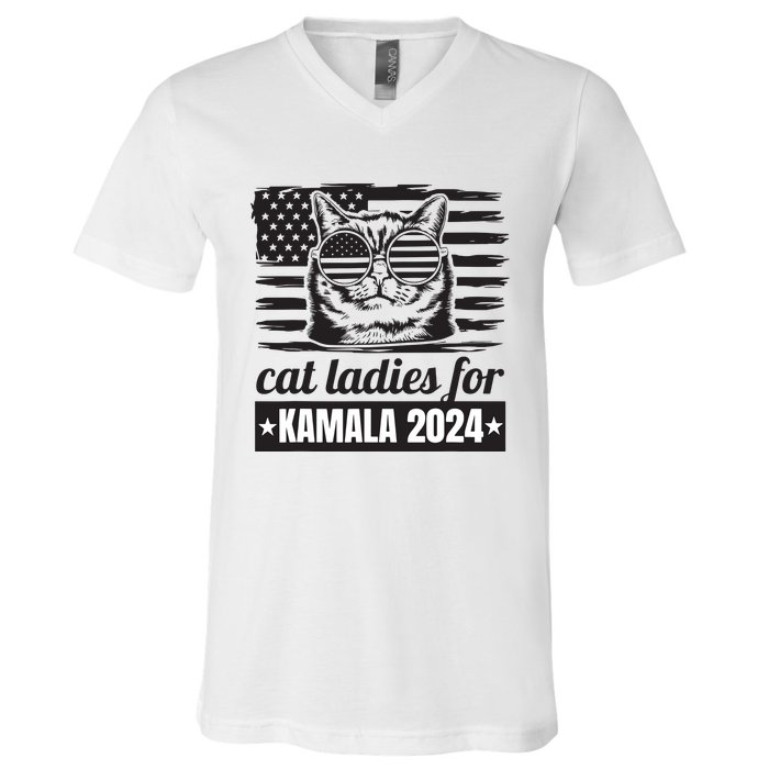 Kamala Harris 2024 Cat Lady Voting Cats Feminine Funny Women V-Neck T-Shirt