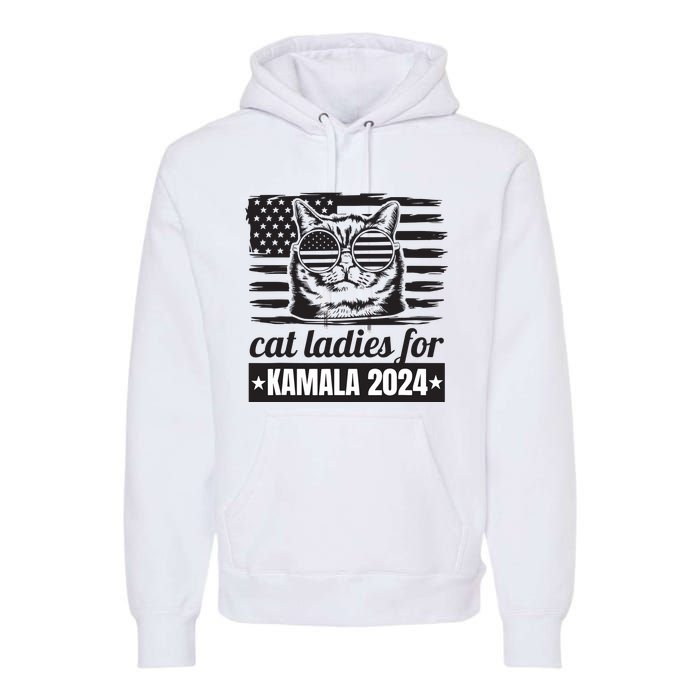 Kamala Harris 2024 Cat Lady Voting Cats Feminine Funny Women Premium Hoodie