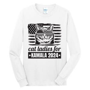 Kamala Harris 2024 Cat Lady Voting Cats Feminine Funny Women Tall Long Sleeve T-Shirt