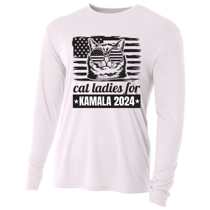 Kamala Harris 2024 Cat Lady Voting Cats Feminine Funny Women Cooling Performance Long Sleeve Crew