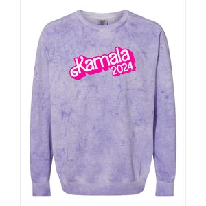 Kamala Harris 2024 Neon Fuchsia Doll Logo Colorblast Crewneck Sweatshirt